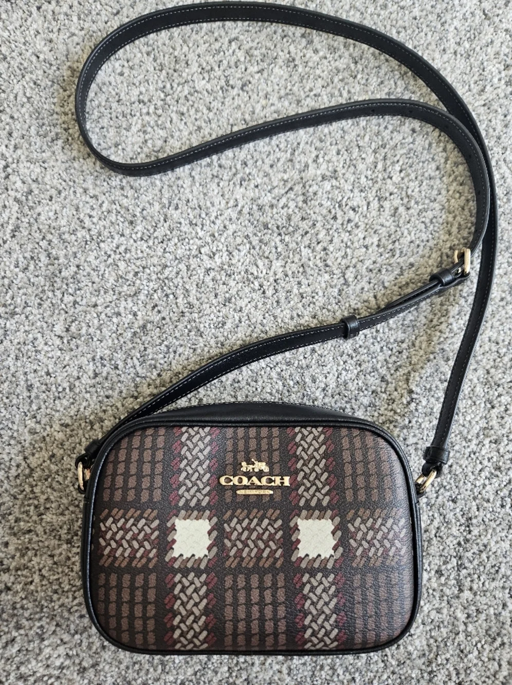 Coach Mini Jamie Plaid Crossbody Bag in Brown/Black